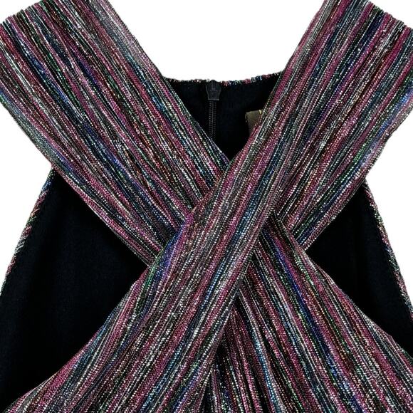 Taylor Metallic Stripe Halter Neck Midi Dress 2 Pleated Sleeveless Disco Rainbow - Picture 4 of 7